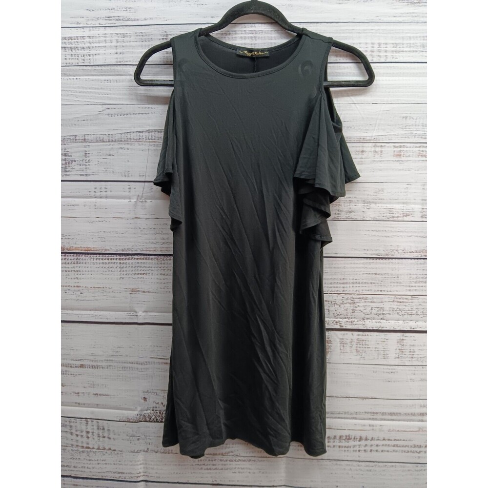 Raggs II Riches Blouse Women's Medium Ruffle Cross Neck  Black Long Sleeve